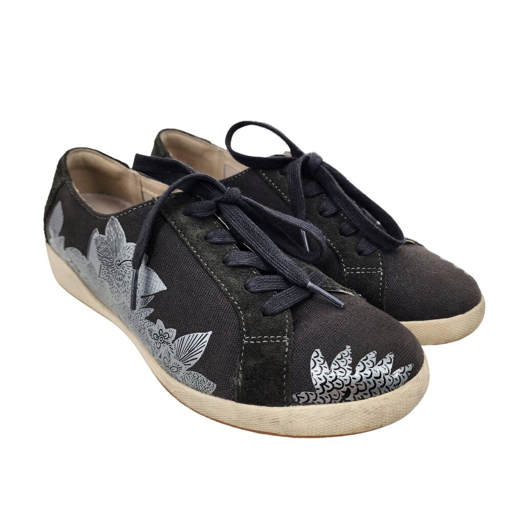 Dansko Olisa Sneaker Womens Floral Silver Foil Lace Up Low Top Brown Size 37
